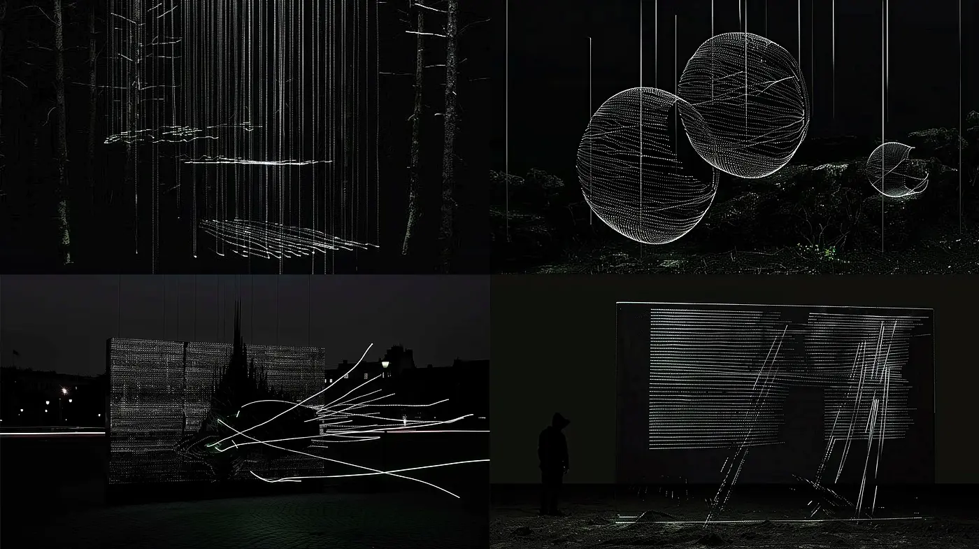 Nocturnal Geometry: Abstract Monochrome Light Sculptures - Midjourney sref style