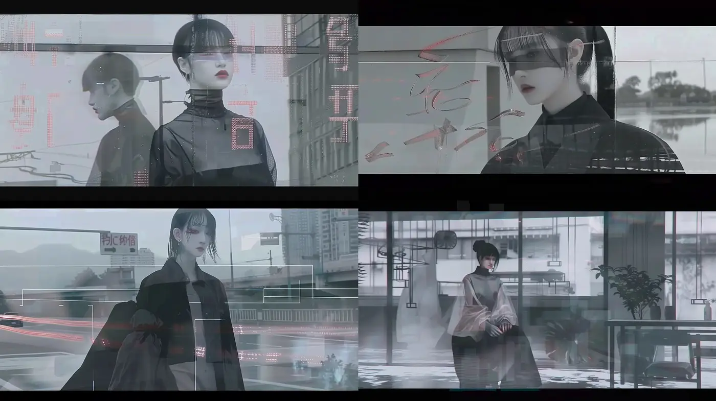 Monochromatic Cyberpunk Dreamscape - Midjourney sref style
