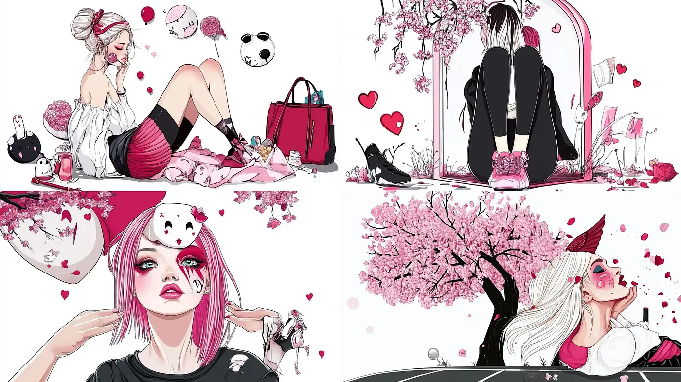 Pink Whimsy: Dream-like Illustrations with a Surreal Twist - Midjourney sref style