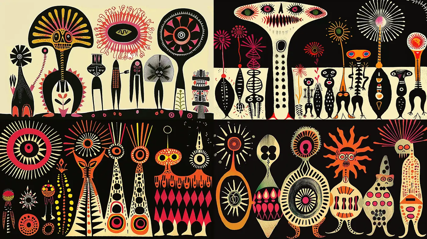 Abstract Primitivism in Enigmatic Colors - Midjourney sref style