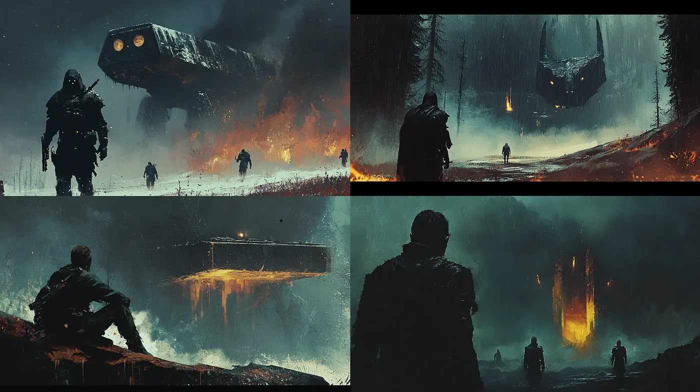 Dystopian Echoes in Apocalyptic Hues - Midjourney sref style