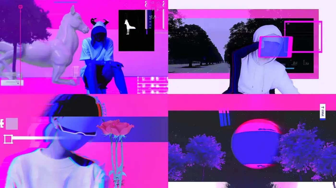 Digital Surrealism with a Cyberpunk Aesthetic and Dreamlike Elements - Midjourney sref style