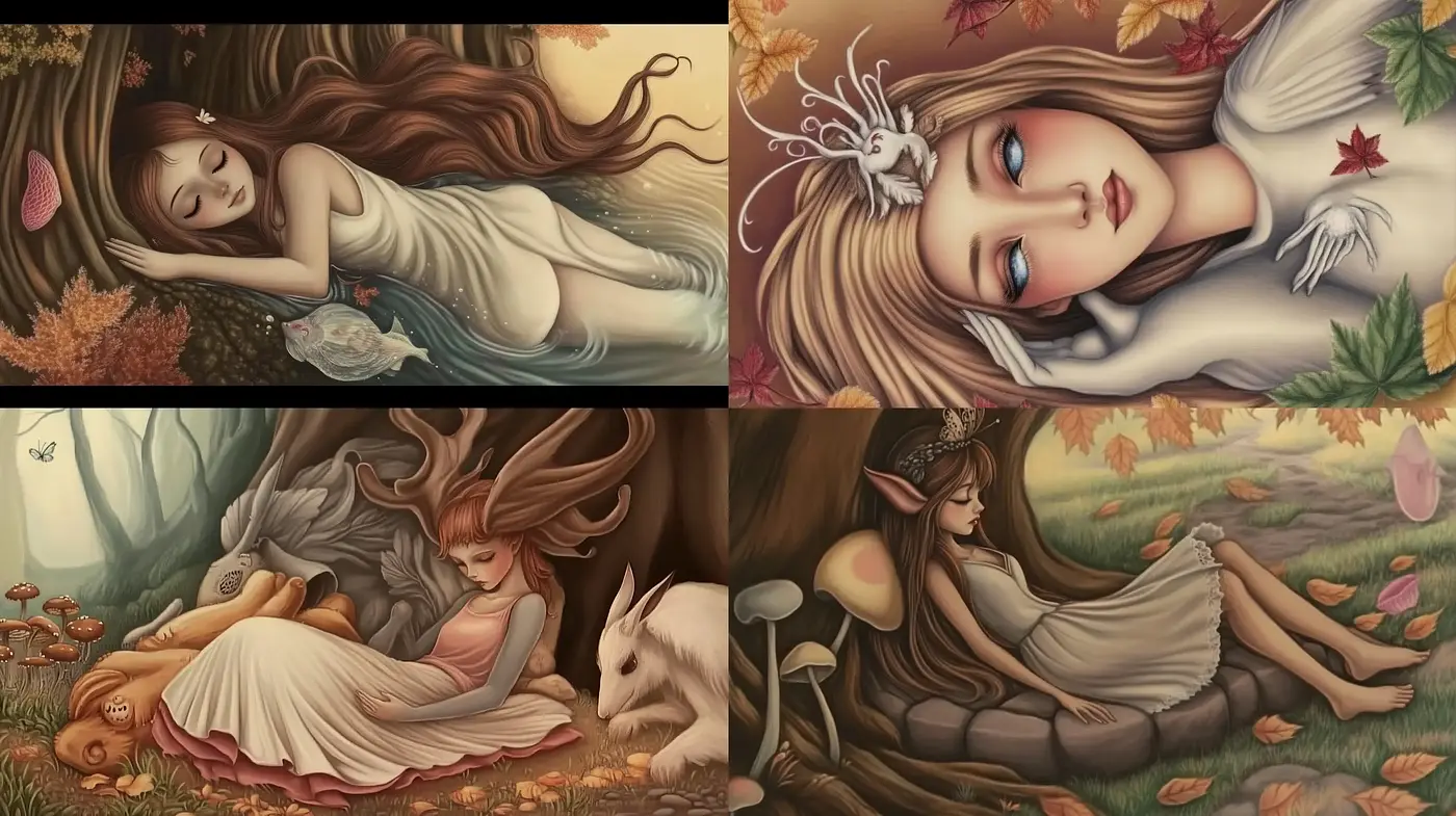 Enchanted Autumnal Elegance in Surreal Fairytale Artistry - Midjourney sref style