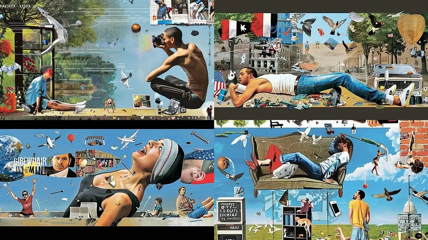 Surreal Collage of Contemporary Life - Midjourney sref style