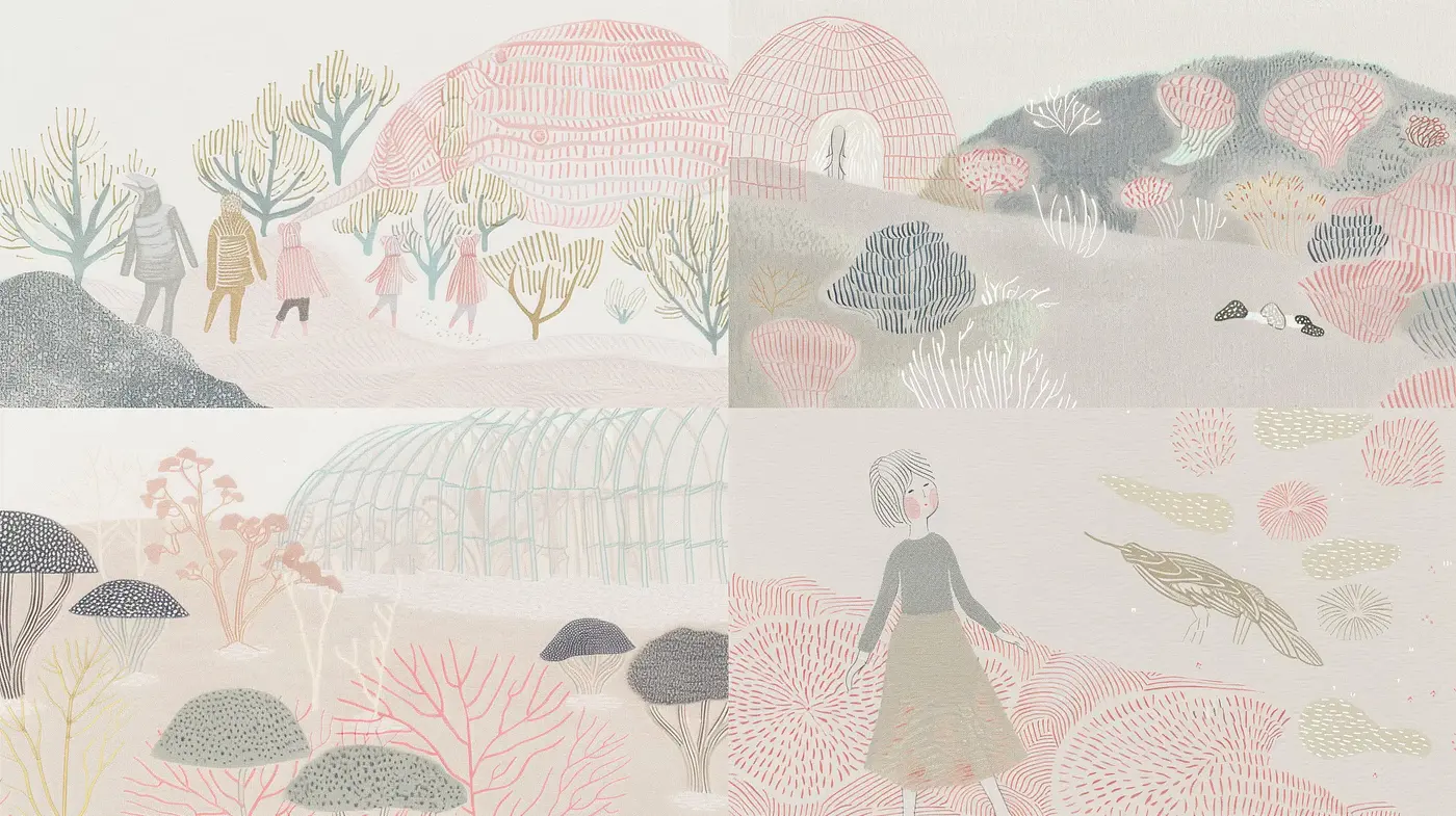 Whimsical Pastel Dreamscape with Textured Flora - Midjourney sref style