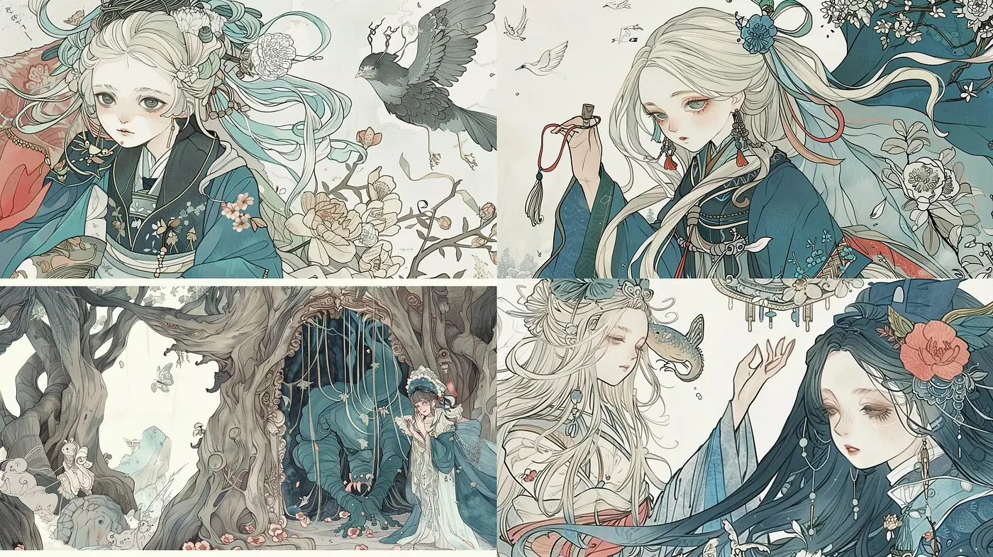 Ethereal Elegance in Pastel Mythology: An Artistic Fusion of East Asian Influence and Whimsical Fantasy - Midjourney sref style