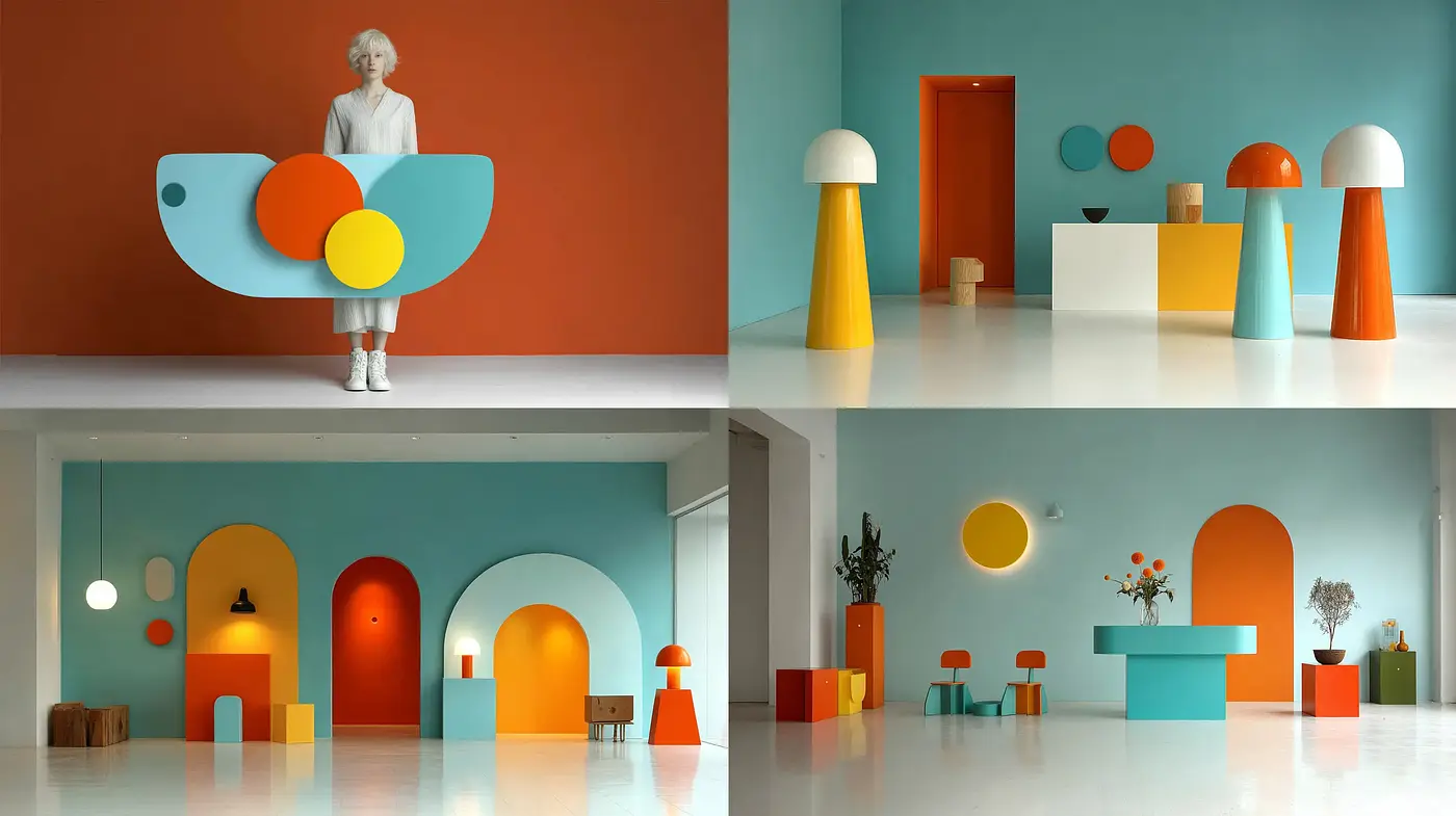 Playful Minimalism with Bold Geometric Designs and Bright Colors - Midjourney sref style
