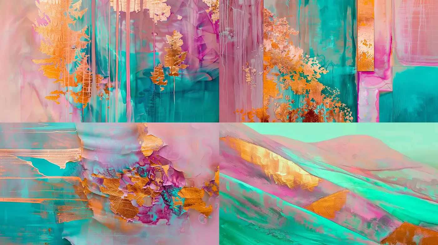 Ethereal Textured Dreamscape: A Meld of Pastel Abstraction and Golden Hues - Midjourney sref style