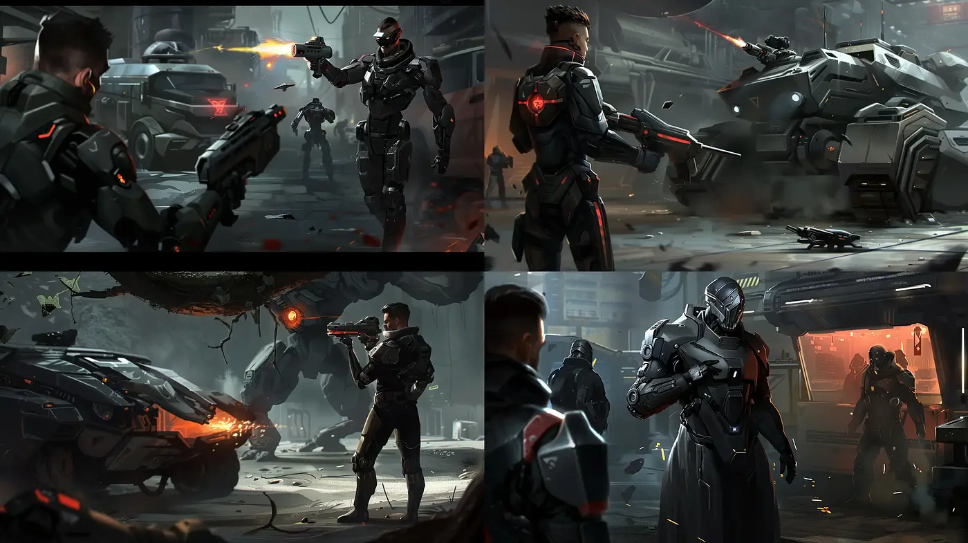 Futuristic Dystopian Warfare: A Vivid Portrayal of Sci-Fi Conflict - Midjourney sref style