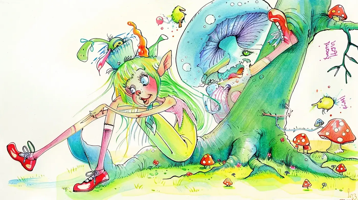 Whimsical Watercolor Fantasy with Surrealist Overtones - Midjourney sref style