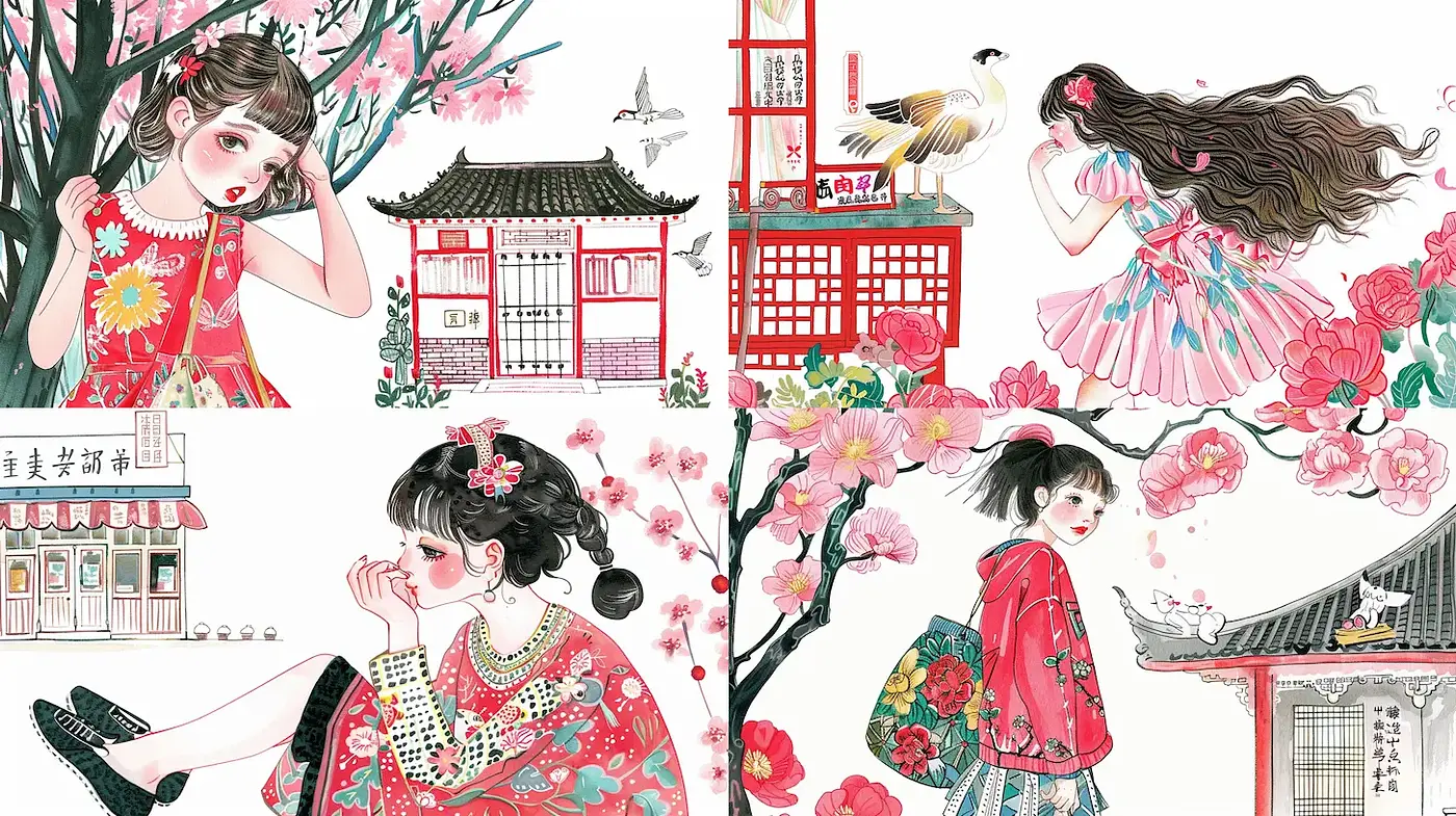 Whimsical Floral Illustrations with a Nostalgic Asian Aesthetic - Midjourney sref style