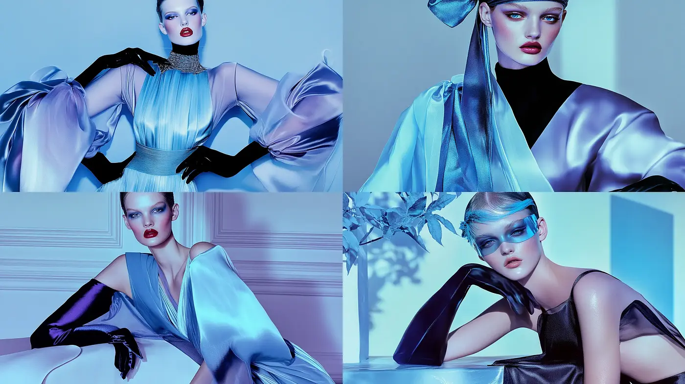 Ethereal Azure Elegance: A Fusion of High Fashion and Surrealist Art - Midjourney sref style