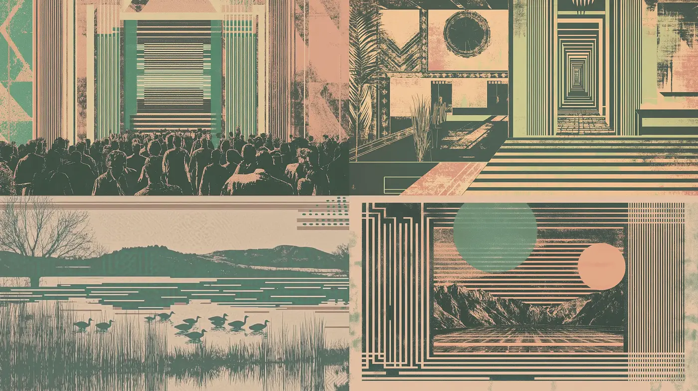 Retro-Futuristic Harmony in Pastel Deco Structures - Midjourney sref style