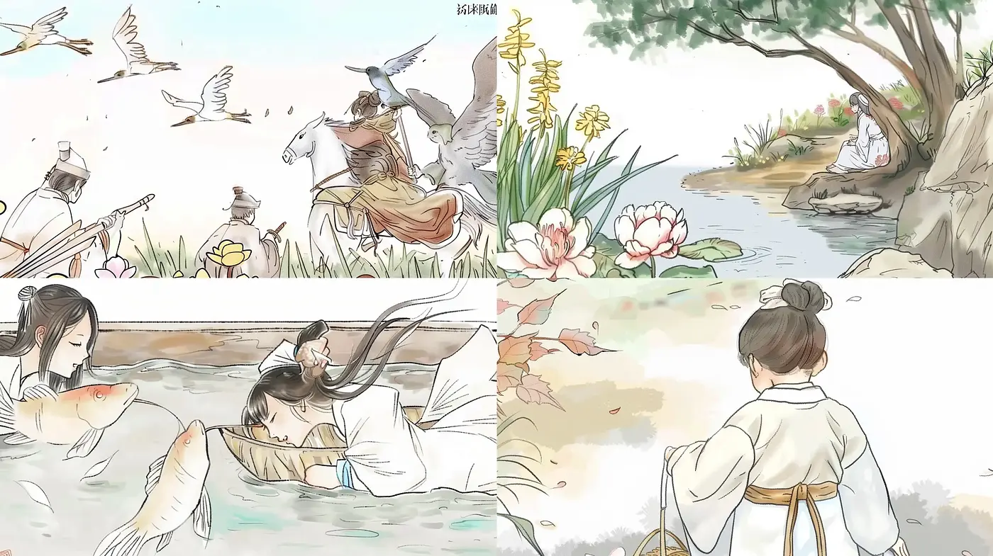 Serene Watercolor Narrative Scenes - Midjourney sref style