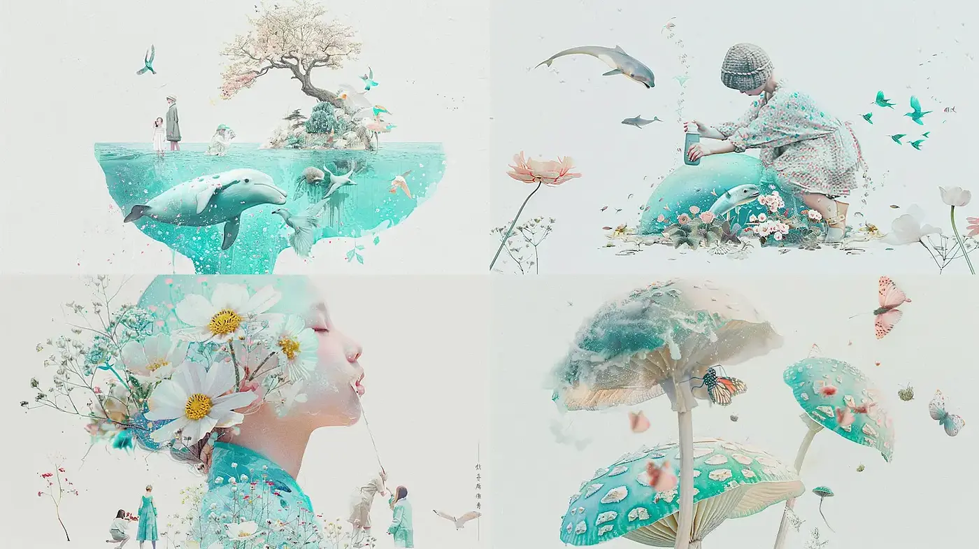 Dreamy and ethereal nature-inspired art with water elements - Midjourney sref style