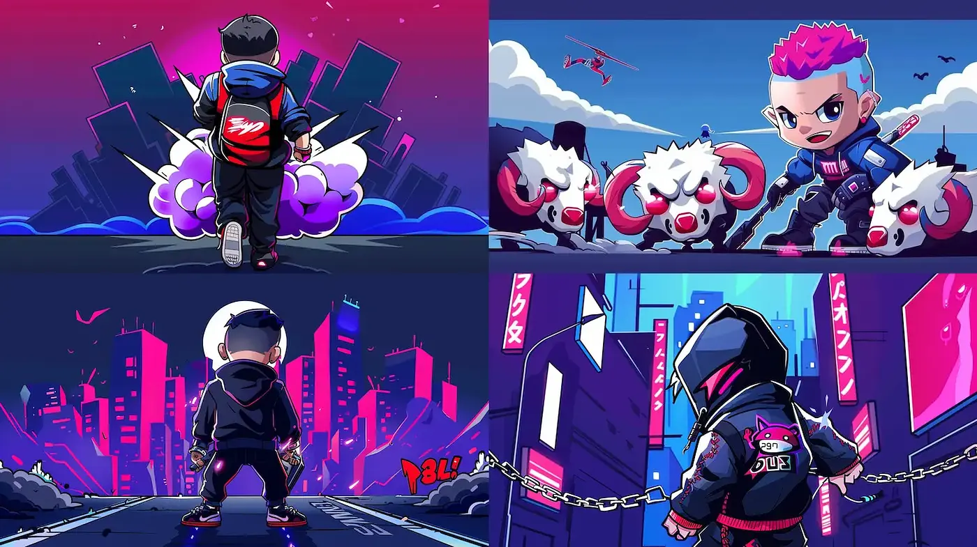 Vibrant Urban Cyberpunk Aesthetic with Playful Elements - Midjourney sref style