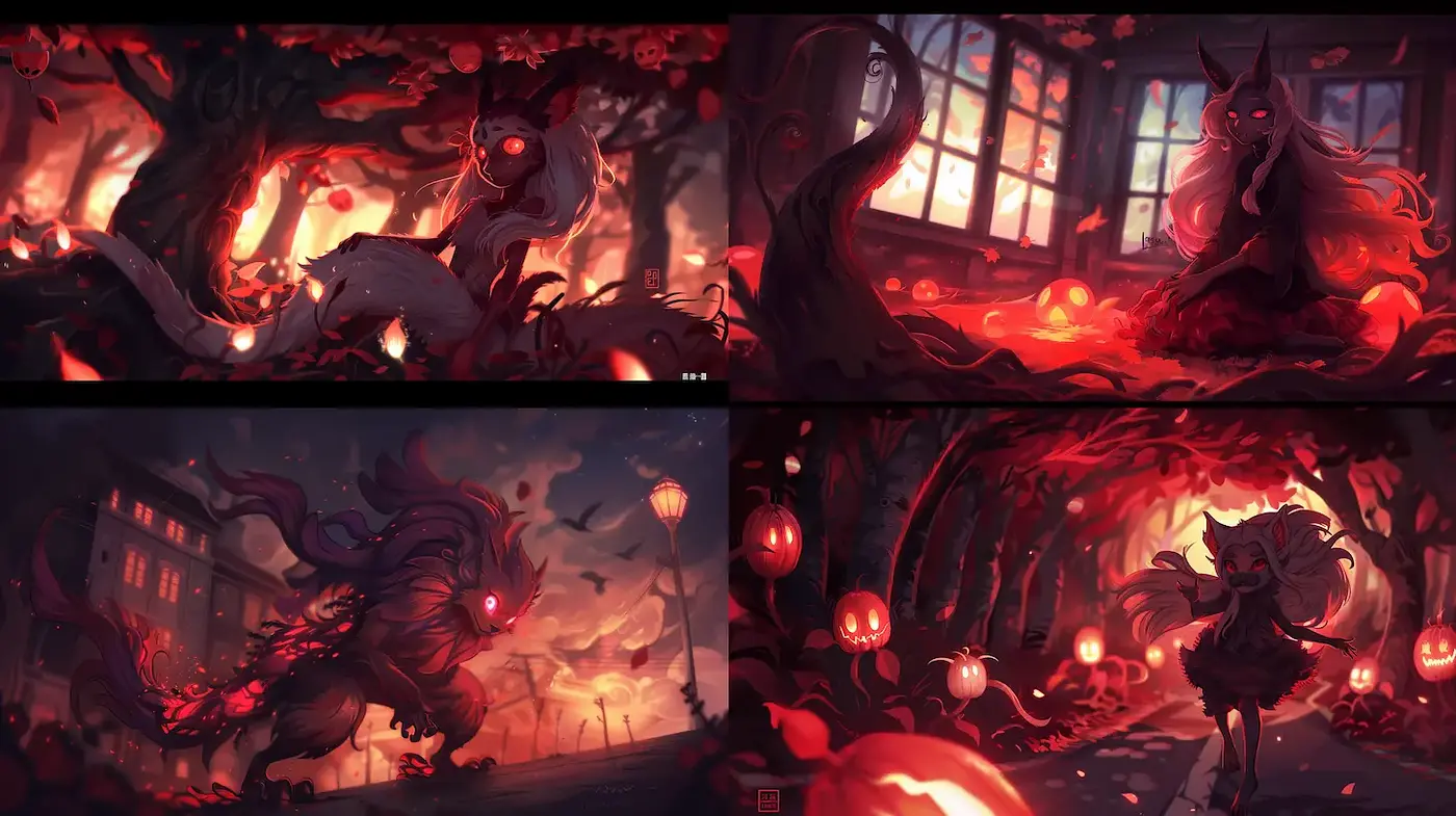 Dark Fantasy with Neon Elements and Whimsical Creatures - Midjourney sref style