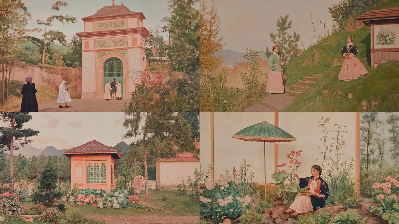 Idyllic Countryside Elegance: A Fusion of Romantic Pastoral Ambiance and Soft Realism - Midjourney sref style