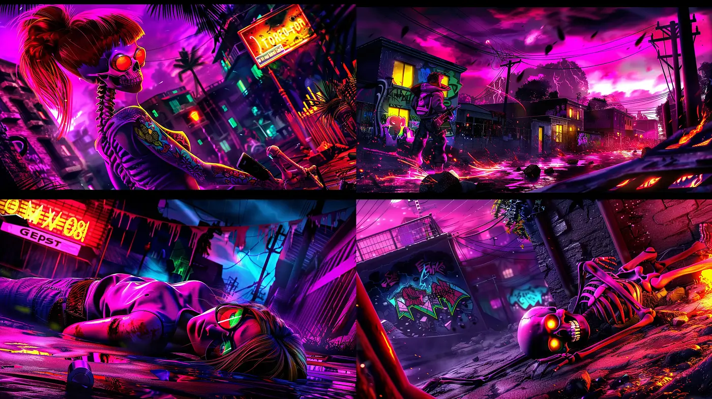 Neon-Drenched Cyberpunk Dreamscape - Midjourney sref style
