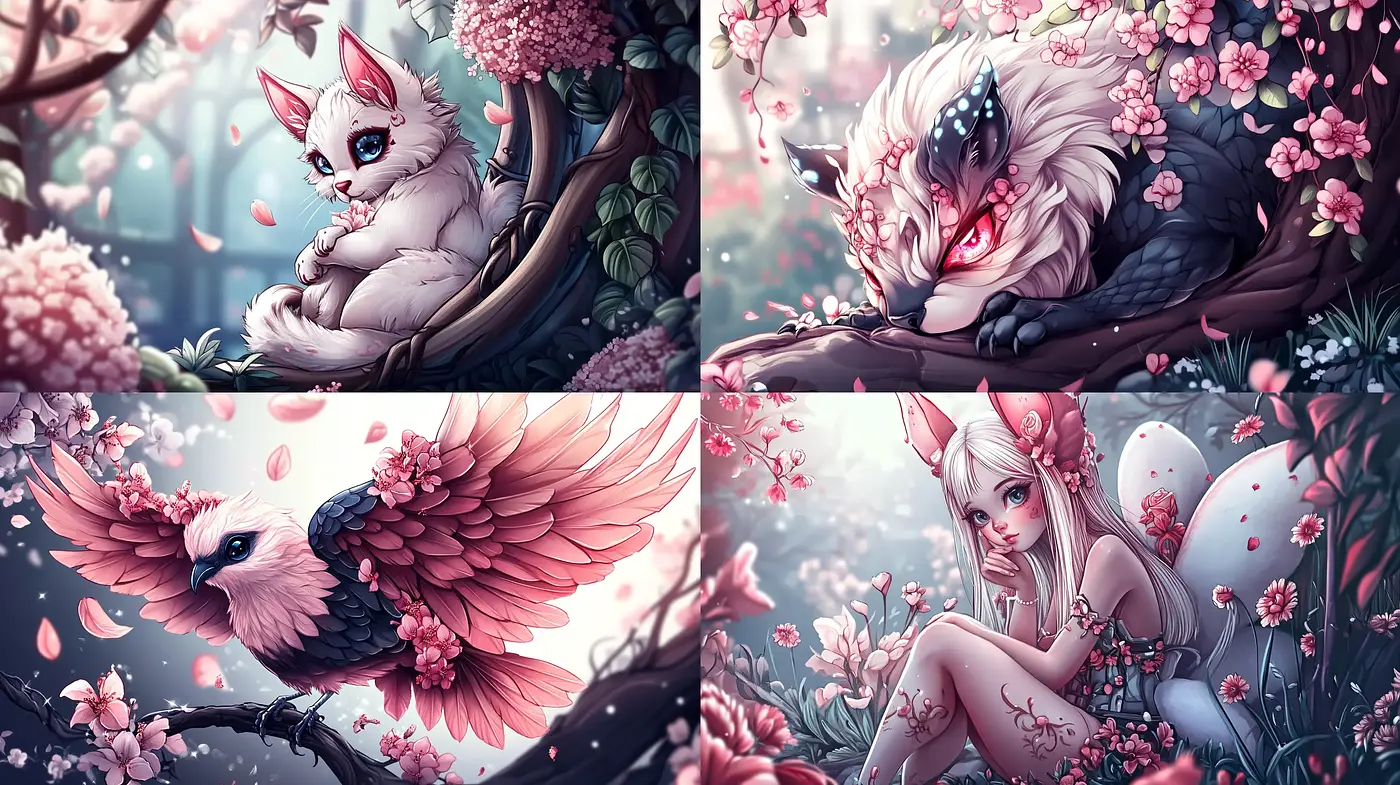 Enchanted Blossom Dreamscape: A Serene and Vivid Fantasy Art Style - Midjourney sref style