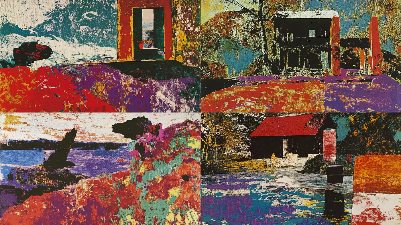 Eclectic Textured Mosaic: A Fusion of Abstract and Figurative Elements - Midjourney sref style
