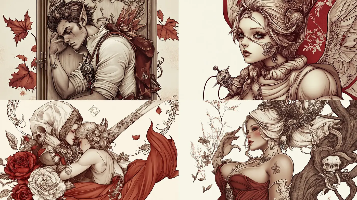 Sepia-toned Enigmatic Elegance with a Romantic Graphic Novel Aesthetic - Midjourney sref style