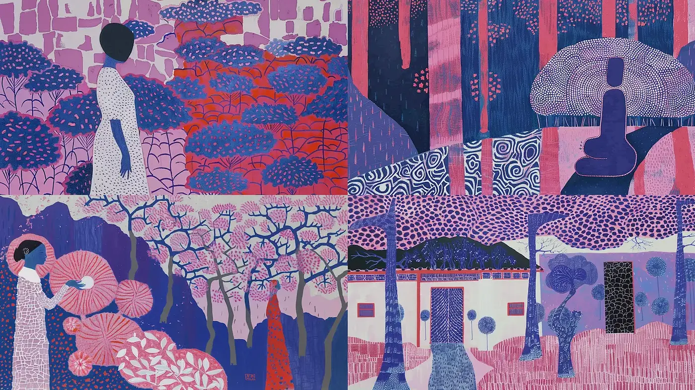 Vibrant, abstract landscapes with a whimsical touch - Midjourney sref style