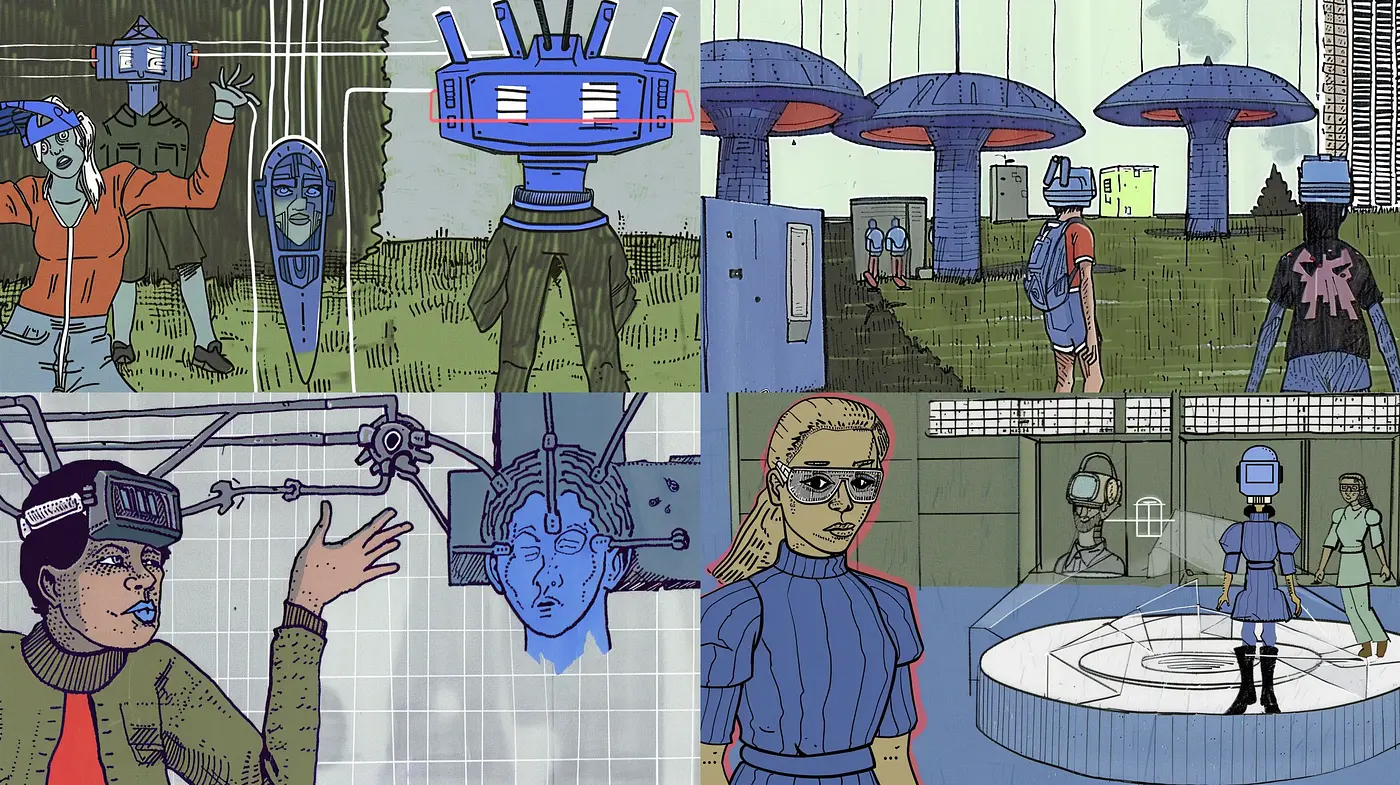 Futuristic Retro Dystopia with Consistent Crosshatching Technique - Midjourney sref style