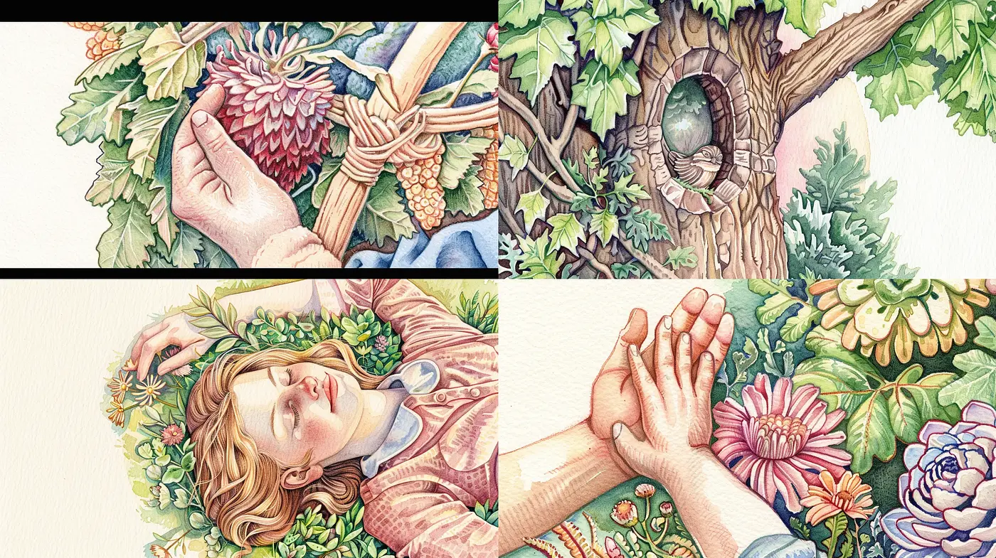 Verdant Serenity: A Harmonious Fusion of Nature and Subtle Fantasy - Midjourney sref style