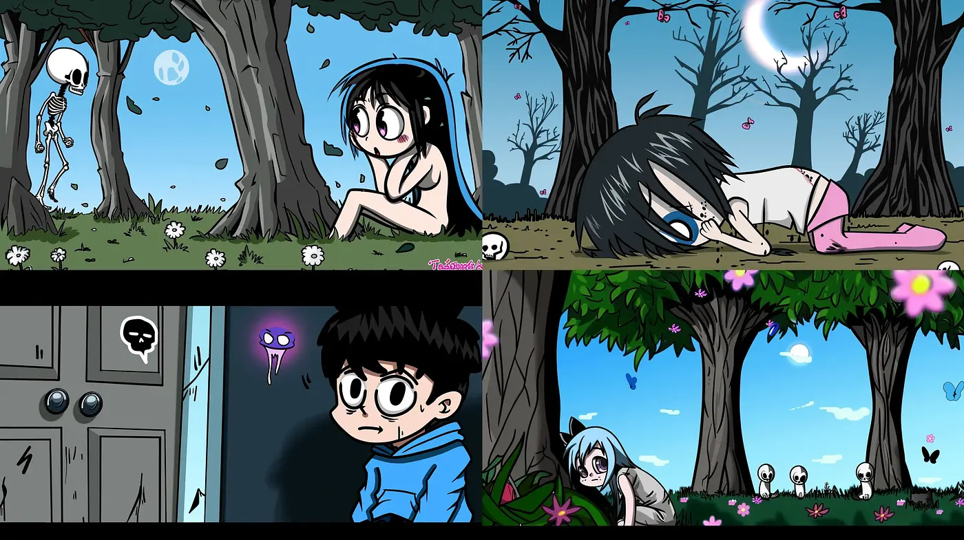 Whimsical Twilight Cartoons with Surreal Overtones - Midjourney sref style