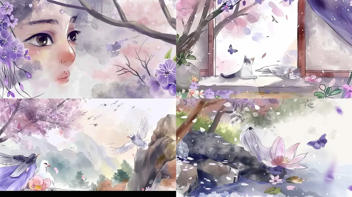 Ethereal Watercolor Serenity: A Homage to Nature's Delicate Balance - Midjourney sref style
