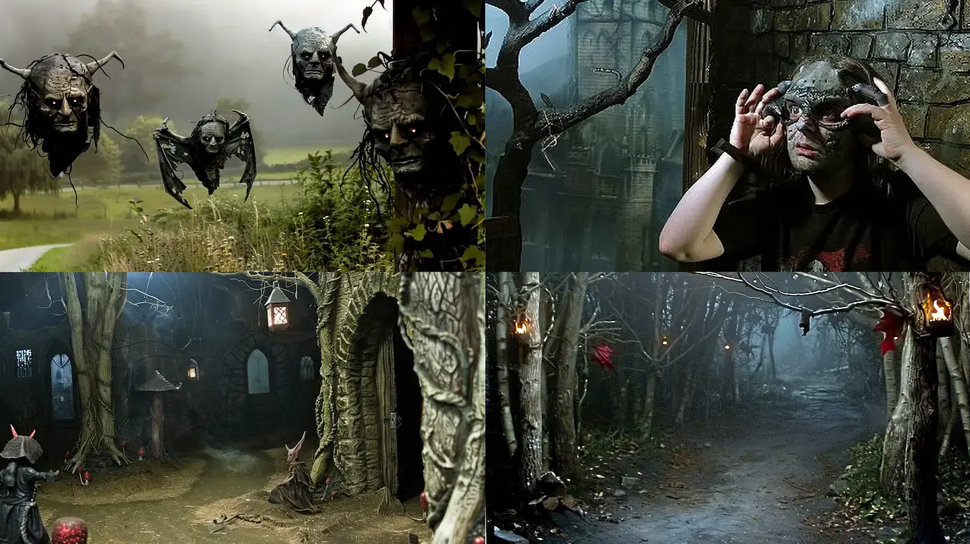 Eerie and Enigmatic Fantasy Landscape with Surreal Elements - Midjourney sref style
