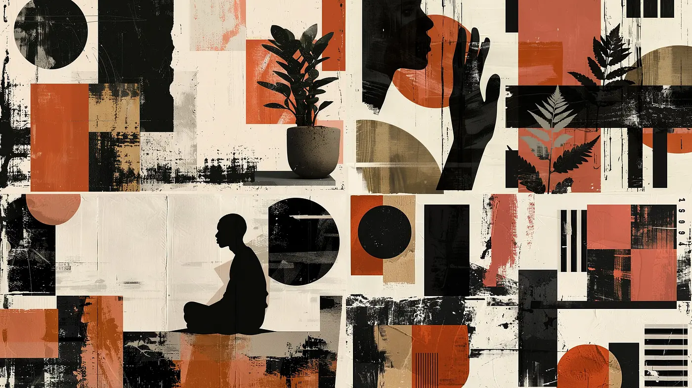 Contemporary Abstract Collage with Neutral Tones and Textural Harmony - Midjourney sref style