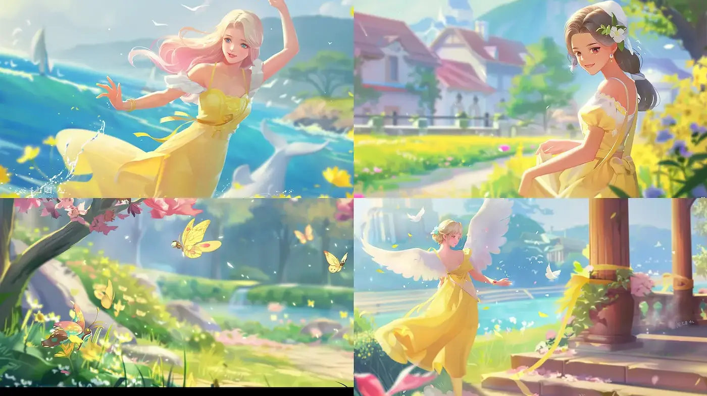 Whimsical and Lush Fantasy Landscape with Joyful Characters - Midjourney sref style