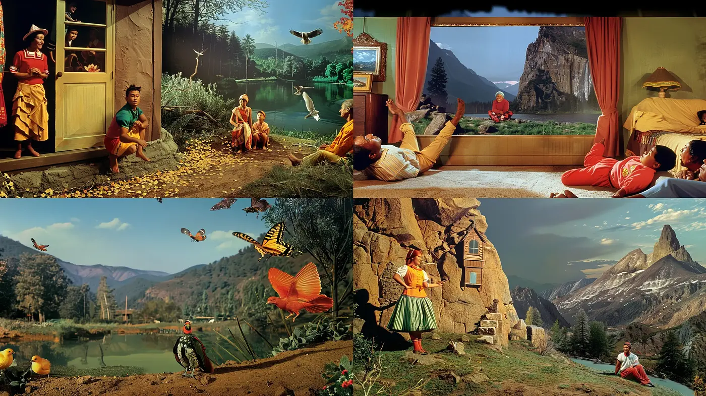 Dreamlike Pastoral Elegance with Surrealist Overtones - Midjourney sref style