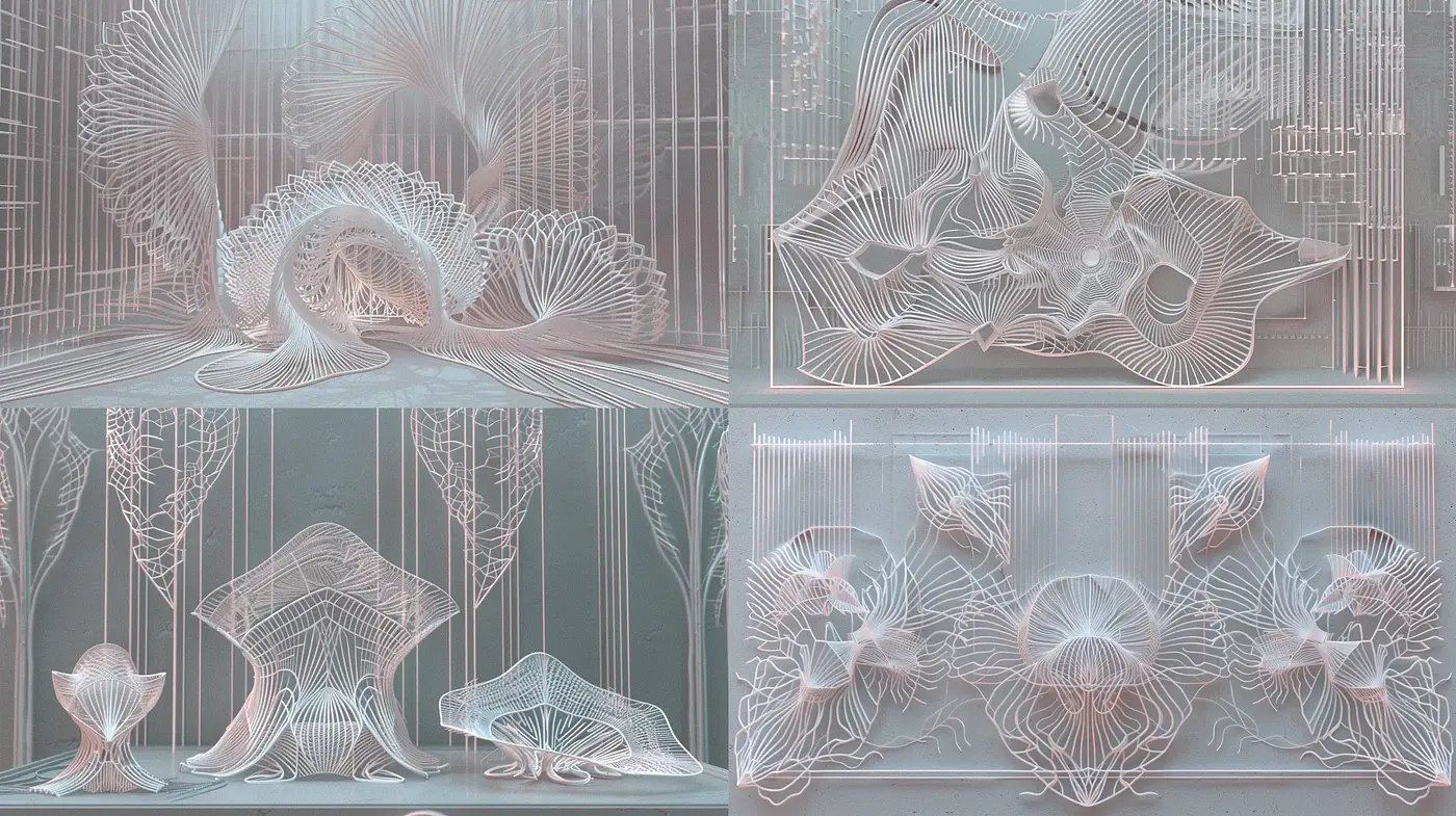 Ethereal Wireframe Elegance with Serene Pastel Tones - Midjourney sref style