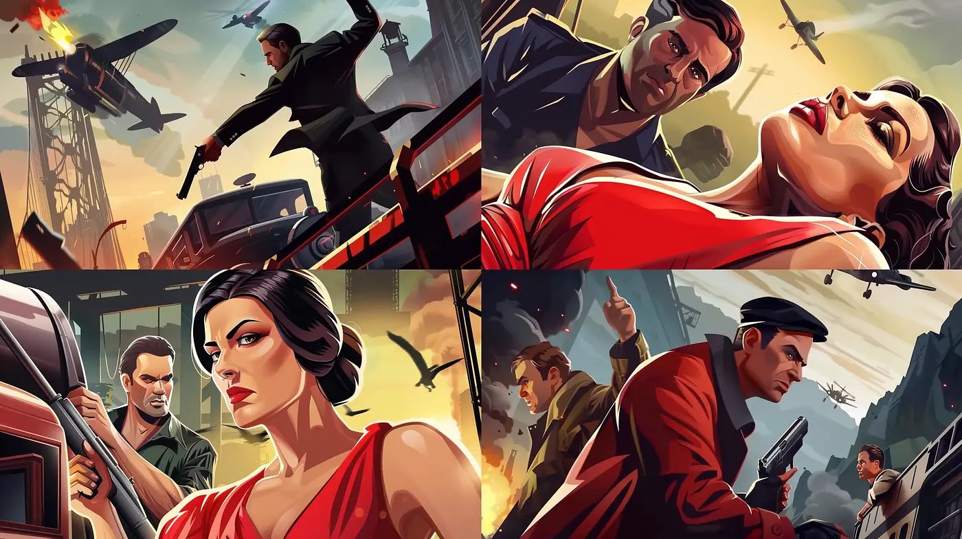 Dynamic Retro Cinematic Illustrations - Midjourney sref style