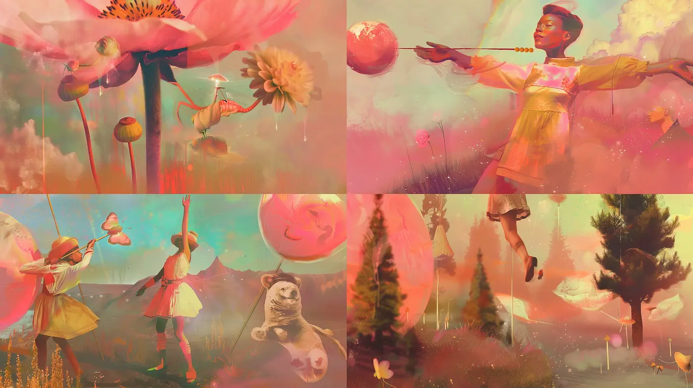 Dreamlike Pastel Panorama: A Consistent Fusion of Surrealism and Soft Textured Fantasy - Midjourney sref style