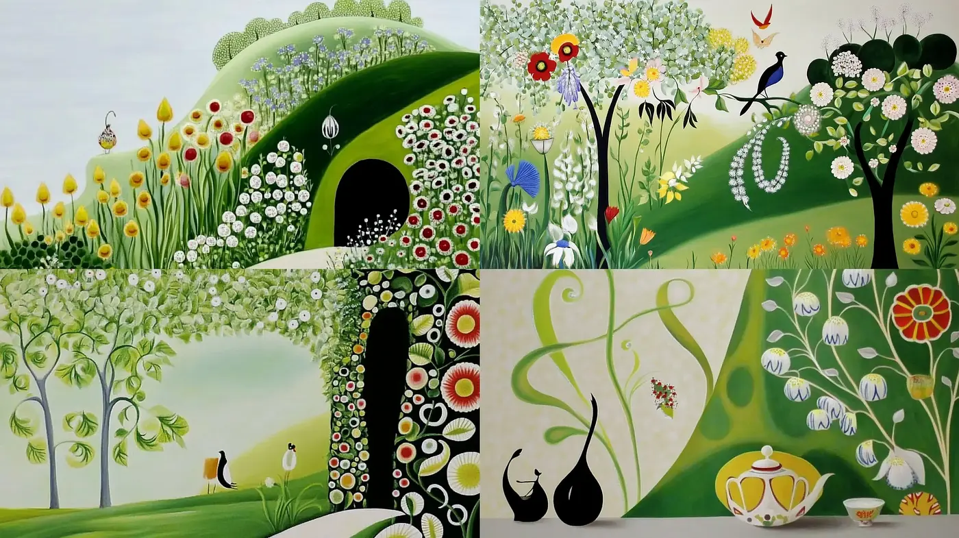 Floral Symphony in Stylized Pastoral Scenes - Midjourney sref style