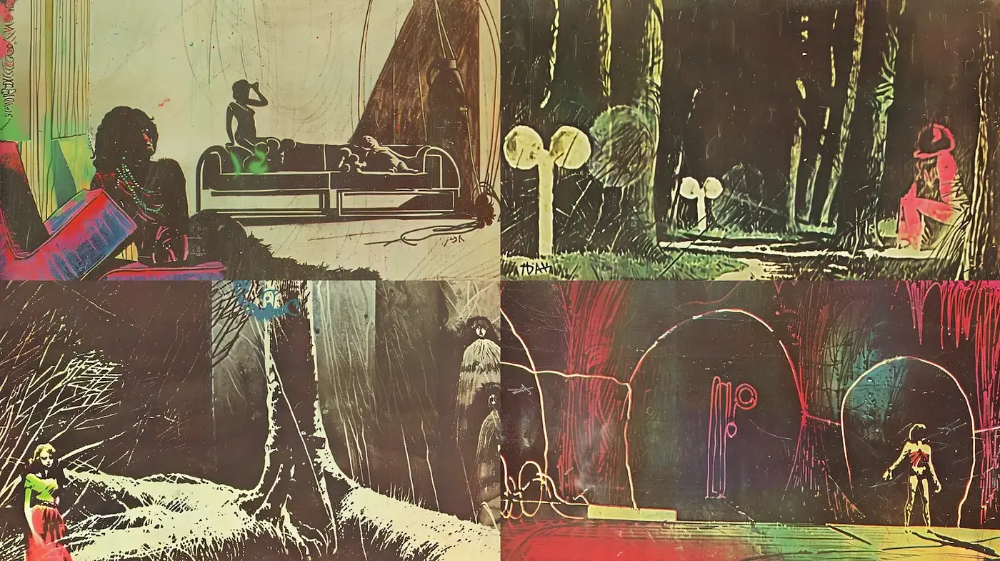 Surrealistic vintage artistry with a hint of neon - Midjourney sref style