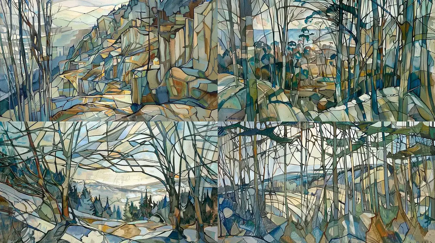 Subtle Cubist Influences in a Vintage Landscape Interpretation - Midjourney sref style