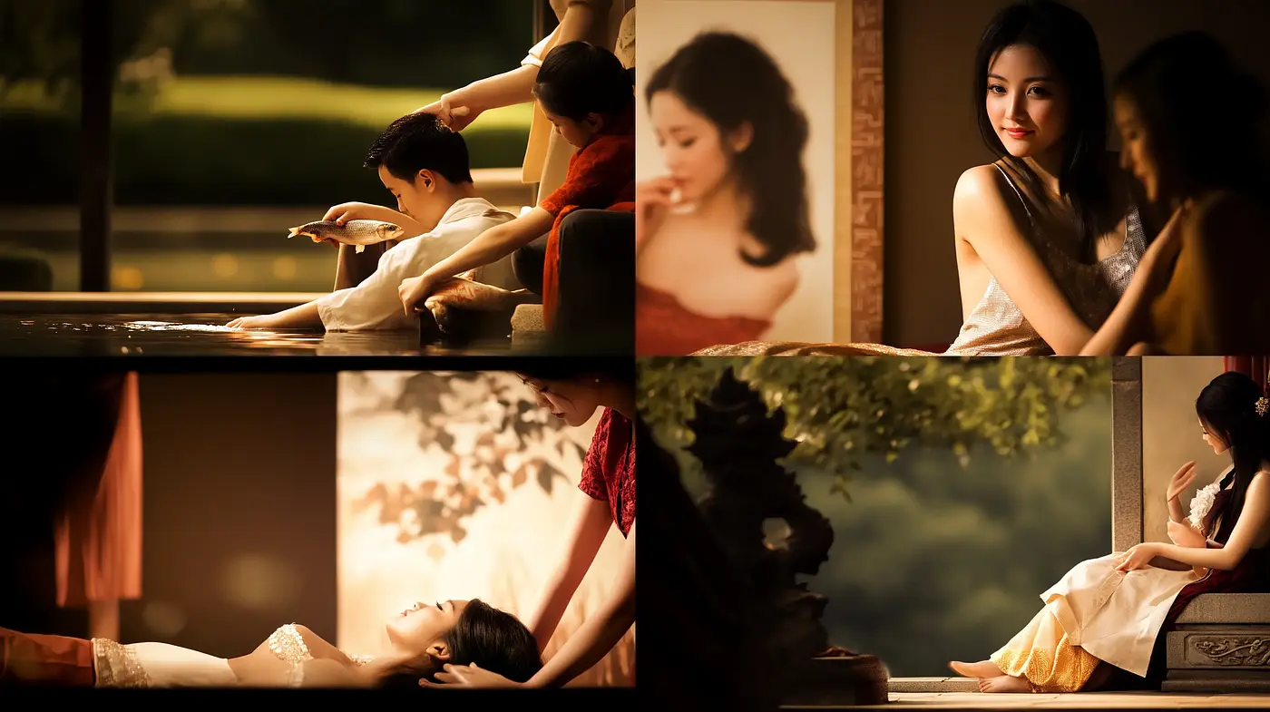 Serene Elegance in Warm Golden Hues - A Cinematic Style Embrace - Midjourney sref style