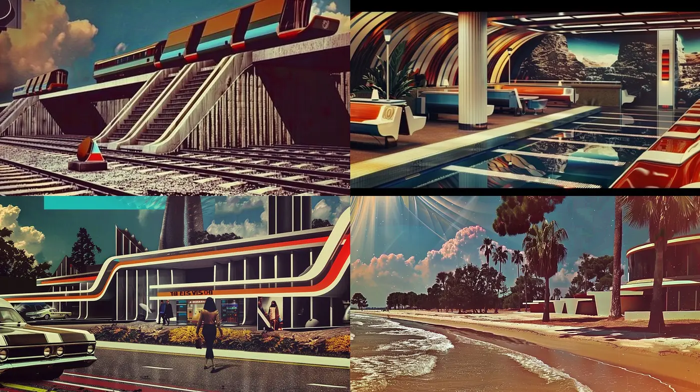 Retrofuturistic Dreamscape: Dusk Tones Harmonizing with Streamlined Forms - Midjourney sref style