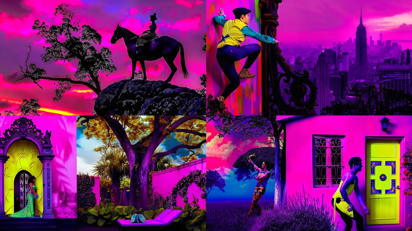 Luminous Twilight Dreamscape: A Fusion of Neon Vibrance and Surreal Environments - Midjourney sref style