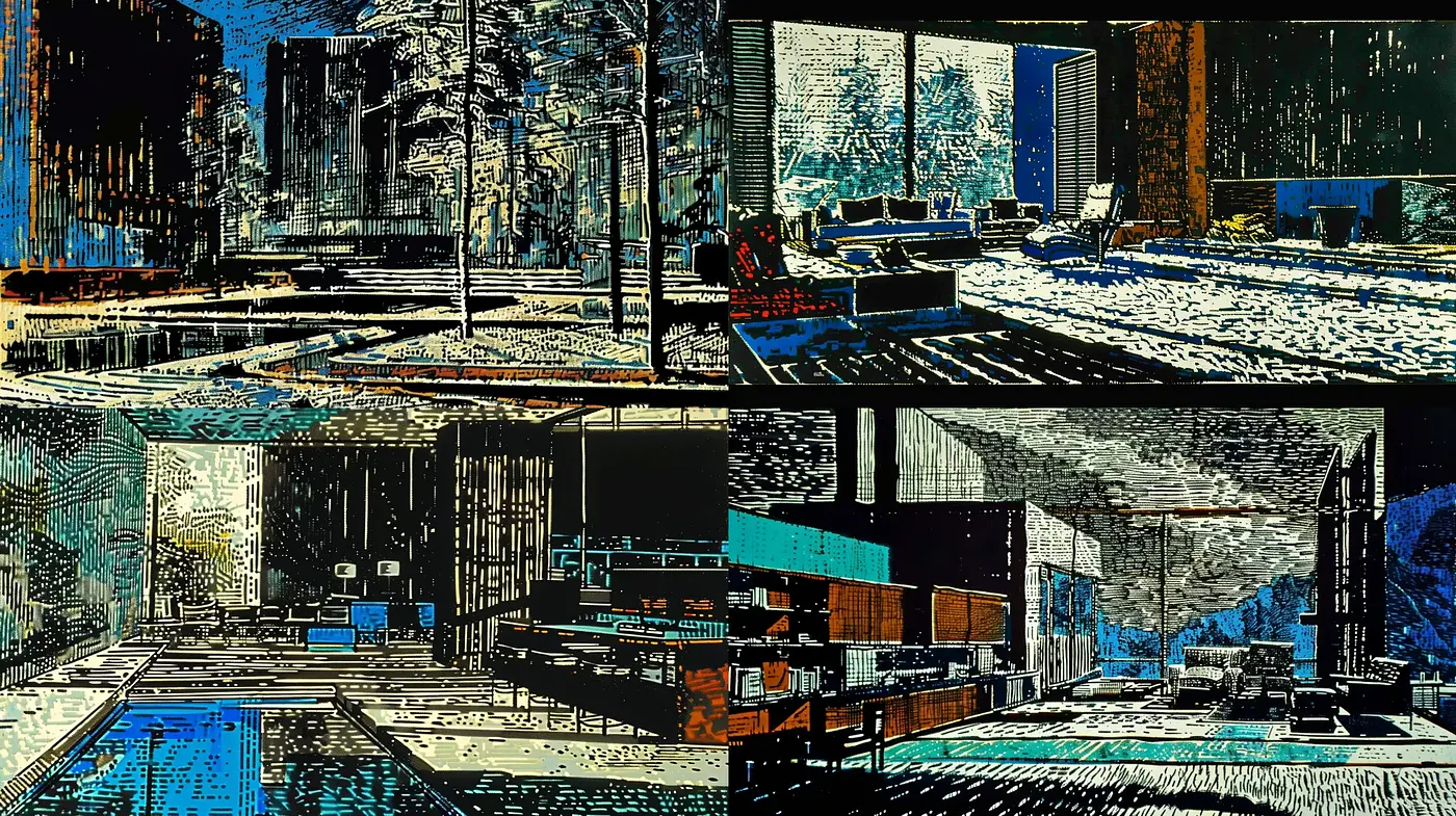 Abstract Graphic Novel Fusion with a Nostalgic Chromatic Tone - Midjourney sref style