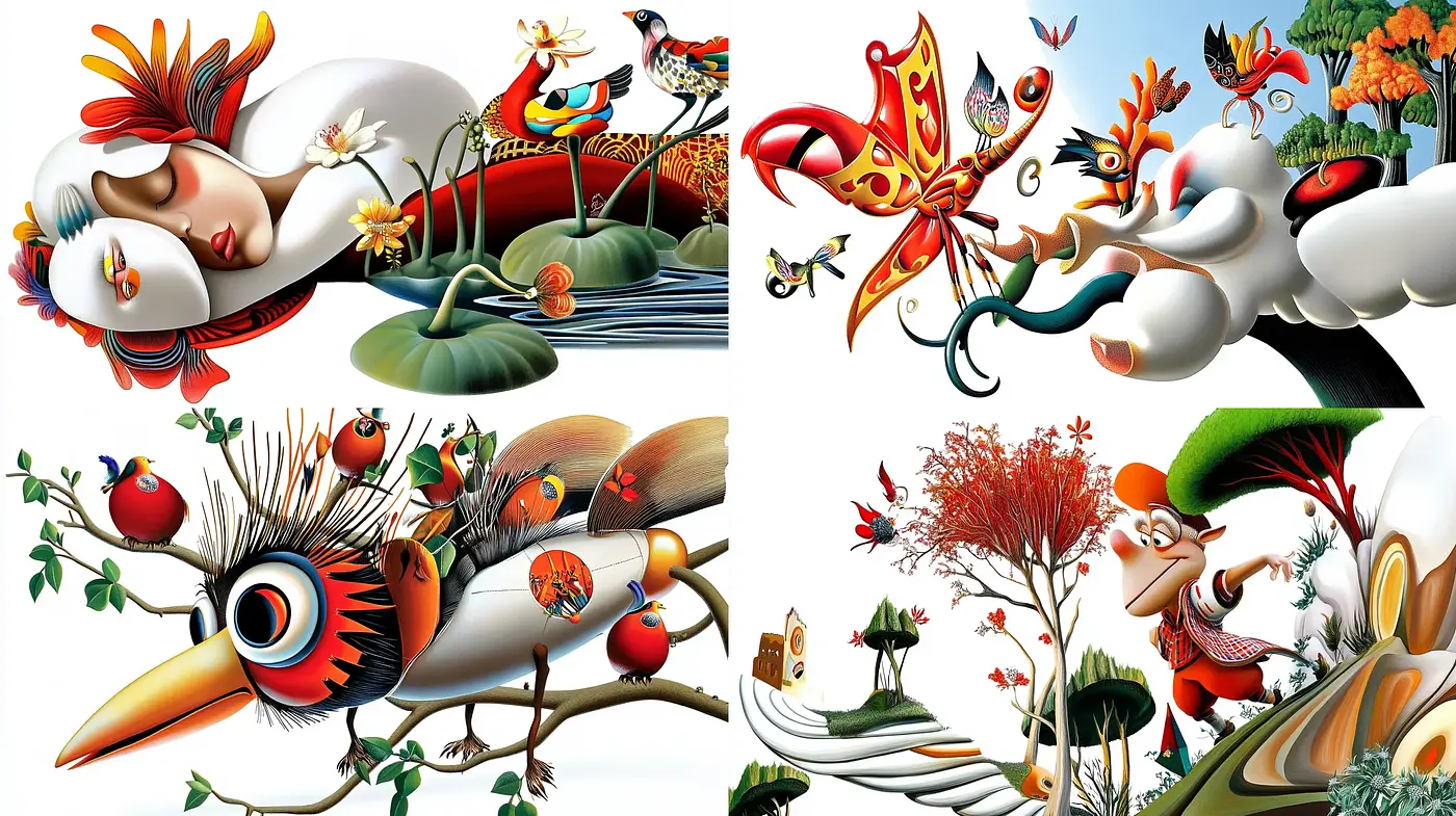 Surreal Botanical Aviary: A Fusion of Organic Flow and Vibrant Hues - Midjourney sref style