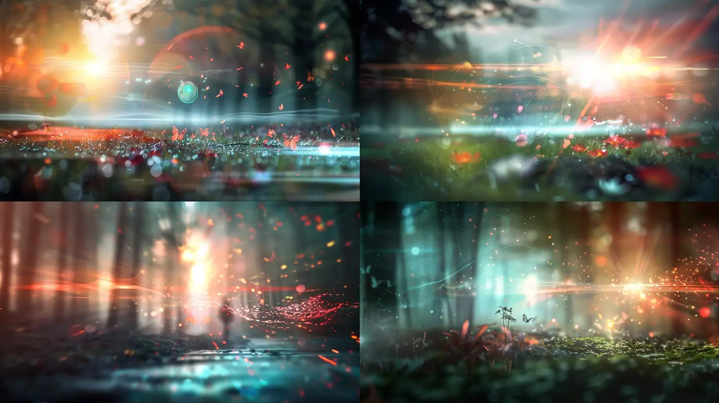 Ethereal Lightscapes with Illuminated Particle Motifs - Midjourney sref style