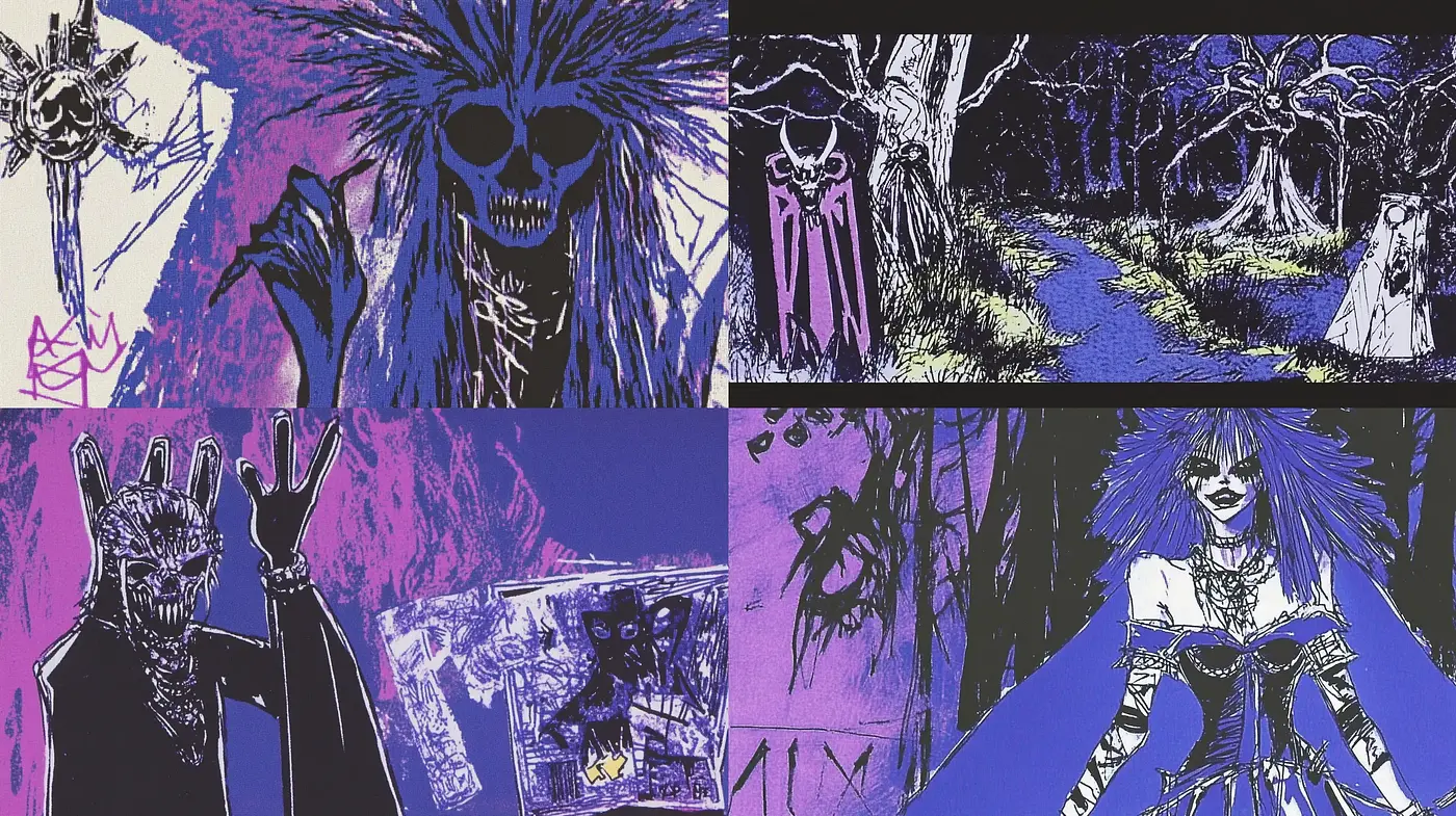 Gothic Noir Fusion with a Comic Book Edge - Midjourney sref style