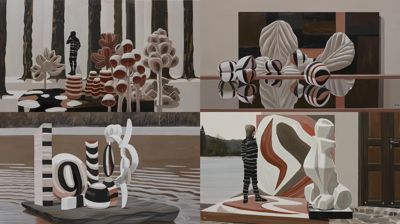 Abstract Compositions with Organic Forms and Monochromatic Palette - Midjourney sref style