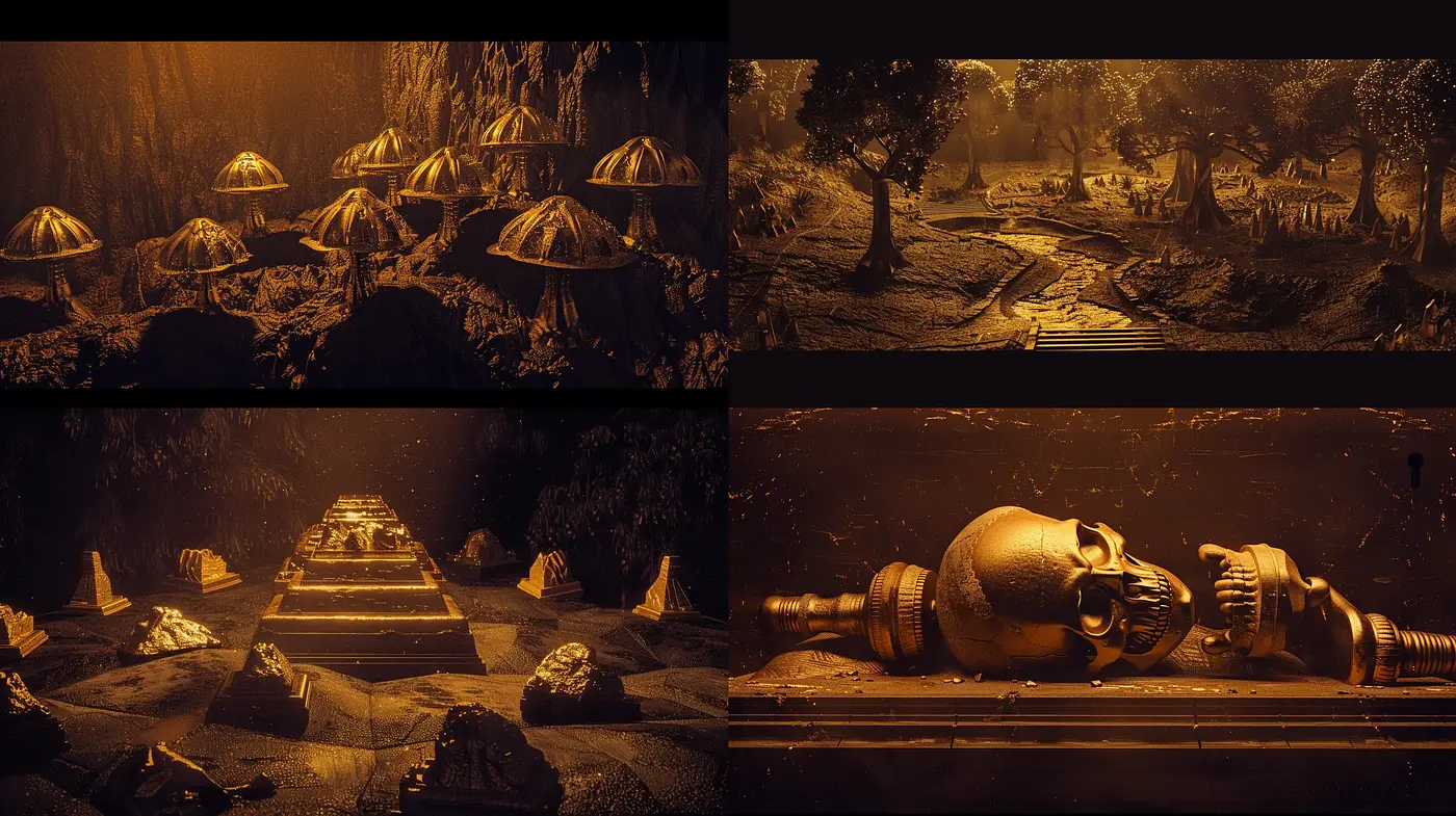 Enigmatic Golden Hues of Ancient Stillness - Midjourney sref style